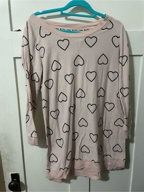 Betsey Johnson Soft Pink and Black Heart Print Long Sleeve Nightshirt